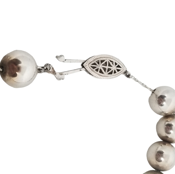 VINTAGE SOLID STERLING SILVER BEADED LONG STATEMENT NECKLACE - Picture 3 of 5